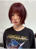 ハイトーン切りっぱなしレイヤーボブミルクティーピンクベージュ