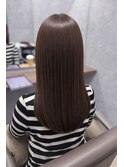 チョコレートブラウン艶髪ロングナチュラルストレート美髪ヘア