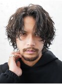 渋谷縦落ちスパイラルパーマメンズミディアムボブウルフパーマ◎