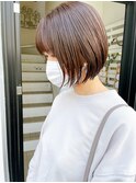 大人女性人気☆丸みひし形ボブ20.30.40代透明感カラーベージュ
