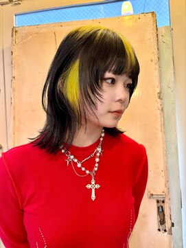 シーズ 栄(sea's) ミディアム×顔周りレイヤー×ネオンライム