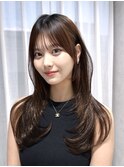 韓国ヘアレイヤーカット薄め前髪顔周りロングレイヤー
