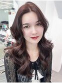 フェイスフレーミング暗めカラー韓国ヘアロング_F31106
