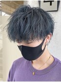 ダークグリーン×スパイラルパーマ