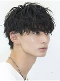 波巻きツイストスパイラルパーマブルーブラックマッシュパーマ
