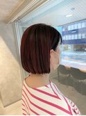 30代40代☆白髪ぼかしハイライトピンクカラー×切りっぱなしボブ
