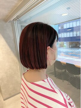 アイディール(:ideal) 30代40代☆白髪ぼかしハイライトピンクカラー×切りっぱなしボブ