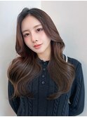 ロングくびれヘア顔周りレイヤー韓国ヘアおくれ毛_F20625
