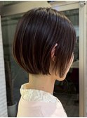 横浜西口大人ショートボブココアベージュ前髪なしグレージュ40代