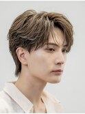 韓国ヘアニュアンスコンマバングセンターパートフェザーパーマ