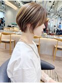 ショートボブ/ミルクブラウン/シースルー/30代40代50代