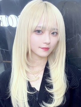 ラピス 渋谷本店(Lapis) ホワイトブロンドエクステ/ミディアムレイヤーカット/紙質改善
