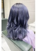 ネイビーカラーアッシュブリーチデザインカラー☆セミディ