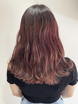 ウクラ バイ レシッド 池袋(uchla by rcid) 大人ガーリーピンクウェーブパーマレイヤーロングチェリーピンク