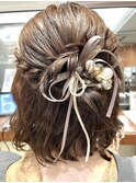 ヘアセット ヘアアレンジ ハーフアップ お呼ばれヘア ロープ編み