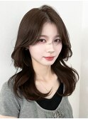 グレージュロングくびれヘア美髪韓国ヘア顔周りレイヤー_F0406