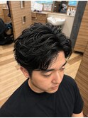 20代30代ビジネスツーブロック黒髪ソフトナチュラルパーマ