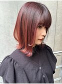 ブリーチなしダブルカラーチェリーレッドピンクアッシュブラウン