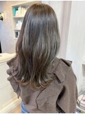 福山人気イルミナカラー赤味撃退オリーブベージュ波巻きロング