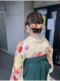 卒業式　金箔　水引　ヘアアレンジ　卒業式ヘア　ドライフラワー