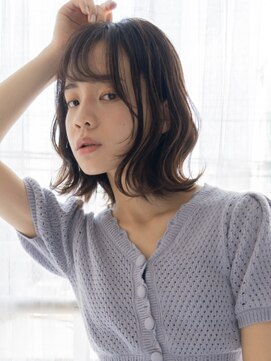 トレヘアー 京都 烏丸(tRe hair) くびれヘア　ミディアムウェーブ　ハイライトカラー