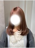 ピンクベージュ◎ミディアムレイヤーブリーチピンク