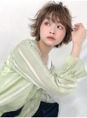マロンベージュAラインボブかきあげ（ベース丸形逆三角卵型四角