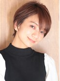 小顔美髪イメチェンピンクブラウン切りっぱなしボブショート
