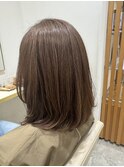 ナチュラル外ハネミディ×ツヤベージュブラウン/30代/40代/50代
