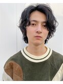 メンズグレージュミディアムパーマ<くせ毛風パーマ かきあげ>
