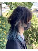 インナーカラー#ウルフ#レイヤーカット#ブリーチ#ブルー#豊橋