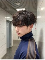 レブヘアー 西院(LEVHAIR)&nbsp;メンズカットダークアッシュニュアンスパーマツーブロック