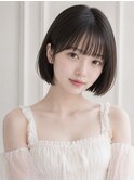 黒髪ボブ丸みボブ耳掛けも可愛いボブ
