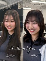 ミニヨン バイ ハピネス 高の原店(mignon by Happiness) レイヤーカット/ミディアムレイヤー/韓国ヘア/顔まわり/ぱっつん