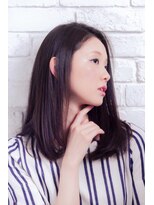 美容室 アモール(amor) 前髪なし　切りっぱなしワンレン 鎖骨でおさまる黒髮ヘア