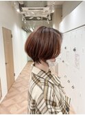 髪質改善トリートメント_マロンベージュ Aラインボブ かきあげ