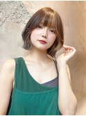 小顔ヘア ヌーディーカラー 韓国ボブ 切りっぱなしボブ