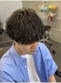 波巻きスパイラルパーマ刈り上げマッシュパーマツーブロック