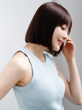 エインアンリー 表参道(AIN.ANLY.) ◯ぱっつん前髪流し前髪薄めバング短めバング顎ライン耳かけボブ