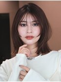 ボブルフ 小顔 ミディアム ボブ レイヤー シースルーバング