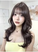 C55ミディアム韓国レイヤーくびれ巻き透明感モカブラウン