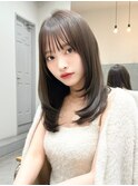 髪質改善レイヤーカット縮毛矯正オリーブベージュ