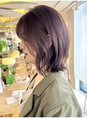 ブリーチなしピンクラベンダーベージュくびれミディアムレイヤー