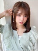 大人可愛い 小顔ワンカール シースルーバング ベージュカラー