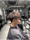 ラウンドマッシュ×ハイライト×ツイストスパイラルパーマ