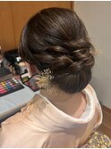 和装シニヨン　サイド編み込みスタイル