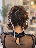 ボンドヘアステージ 良福寺店(BOND hair stage)&nbsp;結婚式ヘアセット｜大人可愛いツインアレンジをリボンで上品に