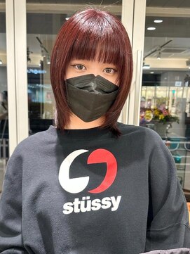 ガーデンヨコハマ(GARDEN YOKOHAMA) ウルフカット セミディ フルバング 暖色 チェリーレッド