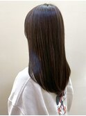 オリーブベージュ セミロング 暗髪カラー 髪質改善カラー
