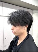 メンズセンターパートウルフセンターパートニュアンスパーマ襟足